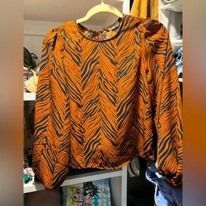 SHEIN orange and navy blue tiger stripe blouse